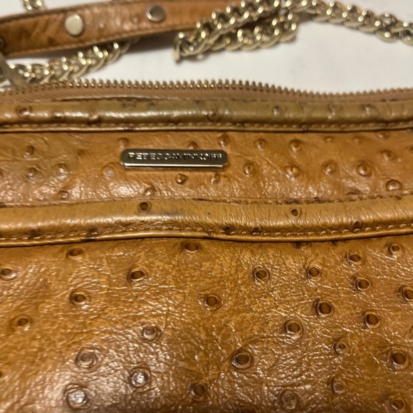 Rare Rebecca Minkoff Brown Gold Accents Ostrich Leather Crossbody Bag - Picture 5 of 8